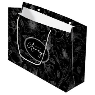 Sketched Floral contour Pattern Grey/Blk ID939 Groot Cadeauzakje