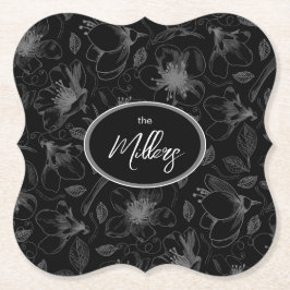 Sketched Floral contour Pattern Grey/Blk ID939 Kartonnen Onderzetters