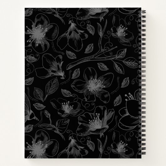 Sketched Floral contour Pattern Grey/Blk ID939 Notitieboek (Achterkant)