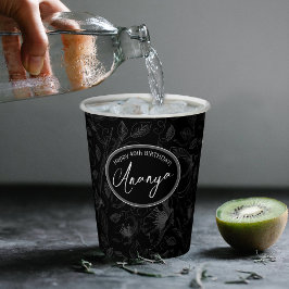 Sketched Floral contour Pattern Grey/Blk ID939 Papieren Bekers