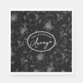 Sketched Floral contour Pattern Grey/Blk ID939 Servet (Voorkant)