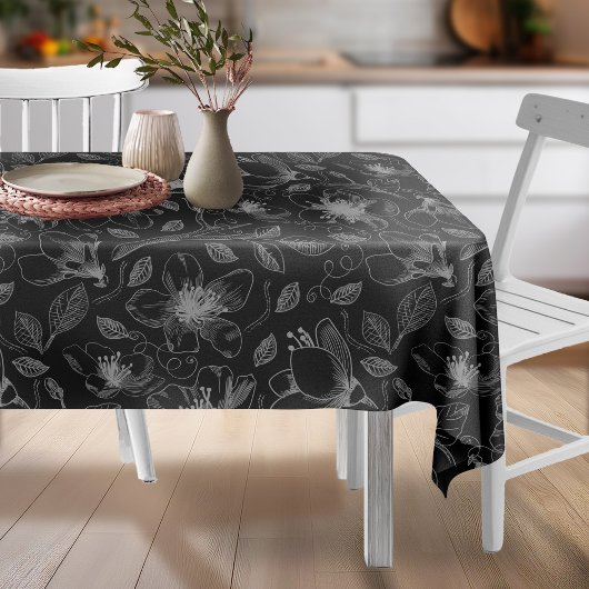 Sketched Floral contour Pattern Grey/Blk ID939 Tafelkleed