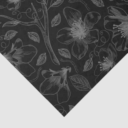 Sketched Floral contour Pattern Grey/Blk ID939 Tissuepapier (Detail)
