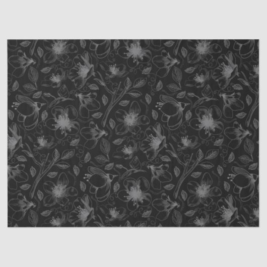 Sketched Floral contour Pattern Grey/Blk ID939 Tissuepapier (Voorkant)