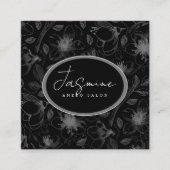 Sketched Floral contour Pattern Grey/Blk ID939 Vierkante Visitekaartje (Voorkant)