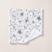Sketched Floral contour Pattern Grey/Wht ID939 Bad Handdoek (Wasdoekje)