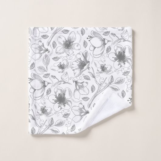 Sketched Floral contour Pattern Grey/Wht ID939 Bad Handdoek (Wasdoekje)