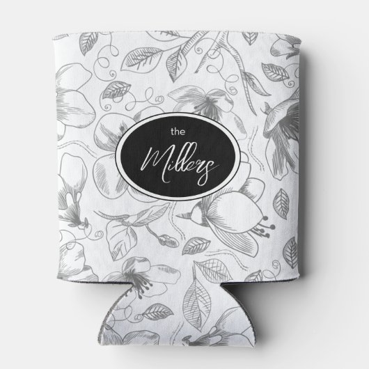 Sketched Floral contour Pattern Grey/Wht ID939 Blikjeskoeler (Achterkant)