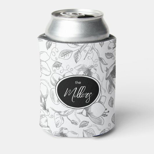 Sketched Floral contour Pattern Grey/Wht ID939 Blikjeskoeler (Blikje Achterkant)