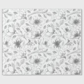 Sketched Floral contour Pattern Grey/Wht ID939 Cadeaupapier (Vlak)