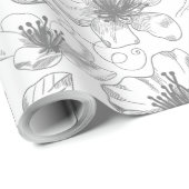 Sketched Floral contour Pattern Grey/Wht ID939 Cadeaupapier (Rol Hoek)