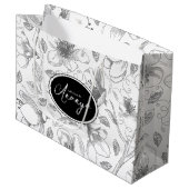 Sketched Floral contour Pattern Grey/Wht ID939 Groot Cadeauzakje (Voorkant Gekanteld)