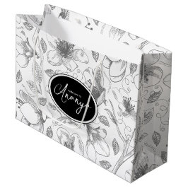 Sketched Floral contour Pattern Grey/Wht ID939 Groot Cadeauzakje