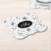 Sketched Floral contour Pattern Grey/Wht ID939 Kartonnen Onderzetters (Gekanteld)