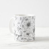 Sketched Floral contour Pattern Grey/Wht ID939 Koffiemok (Voorkant links)