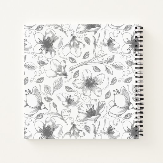 Sketched Floral contour Pattern Grey/Wht ID939 Notitieboek (Achterkant)