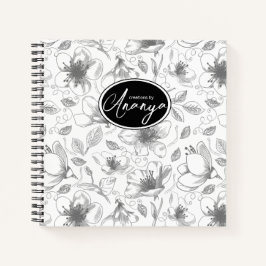 Sketched Floral contour Pattern Grey/Wht ID939 Notitieboek