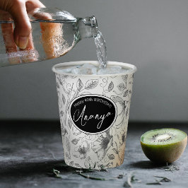 Sketched Floral contour Pattern Grey/Wht ID939 Papieren Bekers