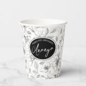 Sketched Floral contour Pattern Grey/Wht ID939 Papieren Bekers (Achterkant)