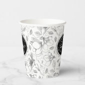 Sketched Floral contour Pattern Grey/Wht ID939 Papieren Bekers (Rechts)