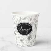 Sketched Floral contour Pattern Grey/Wht ID939 Papieren Bekers (Voorkant)