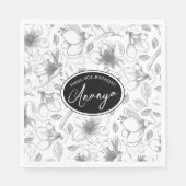 Sketched Floral contour Pattern Grey/Wht ID939 Servet (Voorkant)
