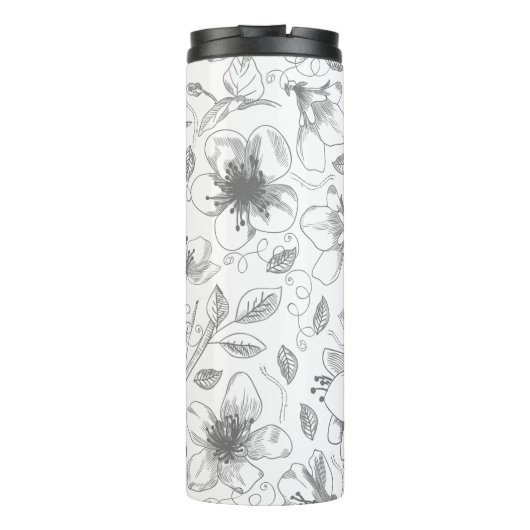 Sketched Floral contour Pattern Grey/Wht ID939 Thermosbeker (Achterkant)