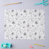 Sketched Floral contour Pattern Grey/Wht ID939 Tissuepapier (Craft)