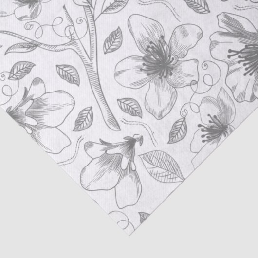Sketched Floral contour Pattern Grey/Wht ID939 Tissuepapier (Detail)