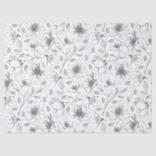 Sketched Floral contour Pattern Grey/Wht ID939 Tissuepapier (Voorkant)