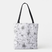 Sketched Floral contour Pattern Grey/Wht ID939 Tote Bag (Achterkant)