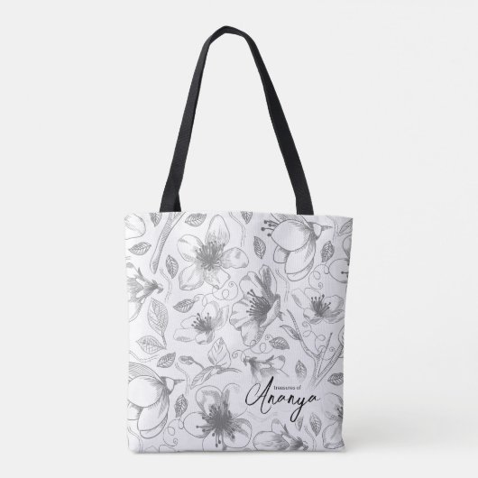 Sketched Floral contour Pattern Grey/Wht ID939 Tote Bag (Achterkant)