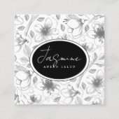 Sketched Floral contour Pattern Grey/Wht ID939 Vierkante Visitekaartje (Voorkant)