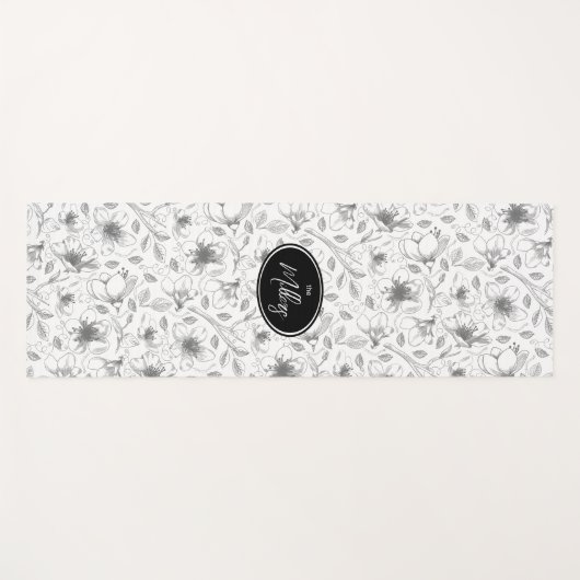 Sketched Floral contour Pattern Grey/Wht ID939 Yogamat (Voorkant (horizontaal))