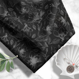 Sketched Floral contouren Pattern Black ID939 Stof