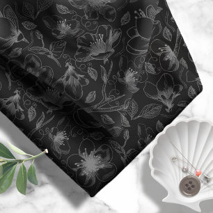 Sketched Floral contouren Pattern Black ID939 Stof