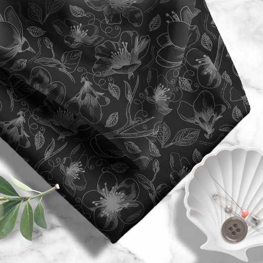 Sketched Floral contouren Pattern Black ID939 Stof