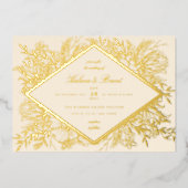Sketched Floral Diamond Romantic Garden Champagne Folie Uitnodiging (Voorkant)