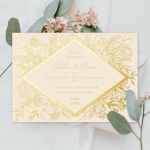 Sketched Floral Diamond Romantic Garden Champagne Folie Uitnodiging