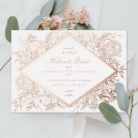 Sketched Floral Diamond Romantic Garden Roos Gold Folie Uitnodiging<br><div class="desc">Echte folie is hier! Roos goudfolie op een aangepaste kleur achtergrond; kies uit klassiek goud,  zilver of roos goud. Met de hand geschetst lijst met diamantcentrum.</div>