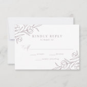 Sketched Floral Dusty Paars Wedding RSVP Kaartje (Voorkant)
