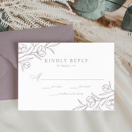 Sketched Floral Dusty Paars Wedding RSVP Kaartje