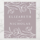Sketched Floral Dusty Paars Wedding Wijn Etiket (Enkel label)