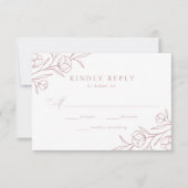 Sketched Floral Dusty Roos Wedding RSVP Kaartje (Voorkant)