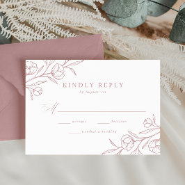 Sketched Floral Dusty Roos Wedding RSVP Kaartje