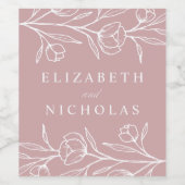 Sketched Floral Dusty Roos Wedding Wijn Etiket (Enkel label)