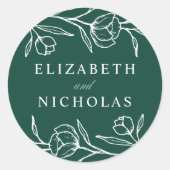 Sketched Floral Green Wedding Ronde Sticker (Voorkant)