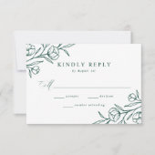 Sketched Floral Green Wedding RSVP Kaartje (Voorkant)