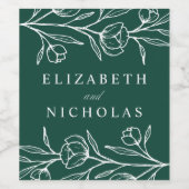 Sketched Floral Green Wedding Wijn Etiket (Enkel label)