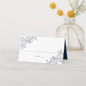 Sketched Floral Navy Wedding Plaatskaartje (Voorkant)